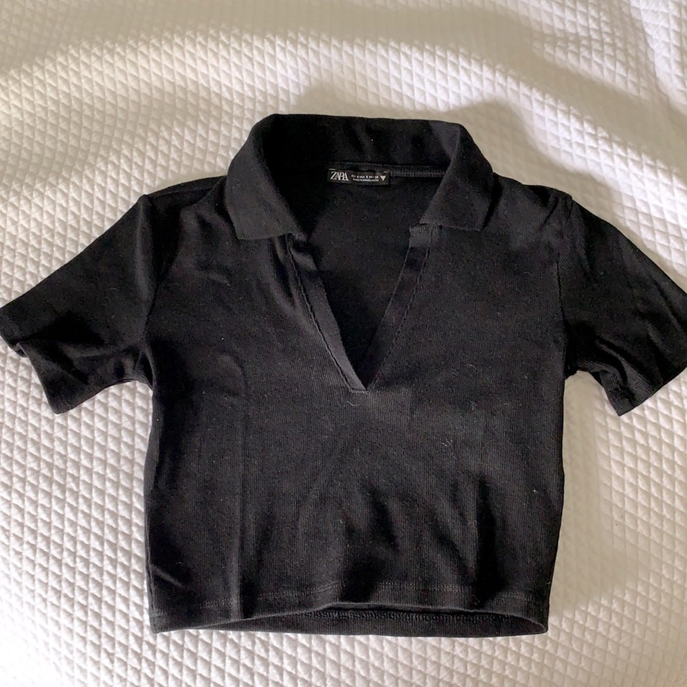 Zara black collared crop top